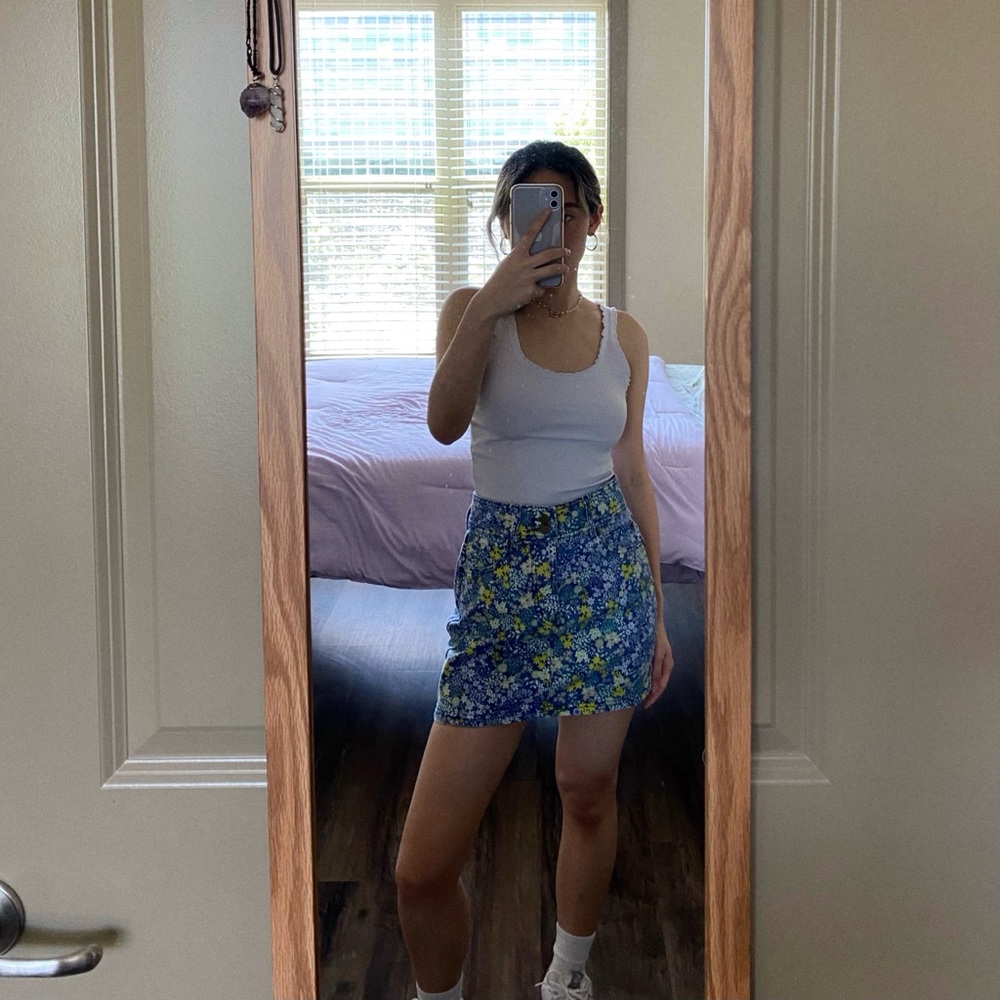 urban outfitters x laura ashley floral denim mini skirt